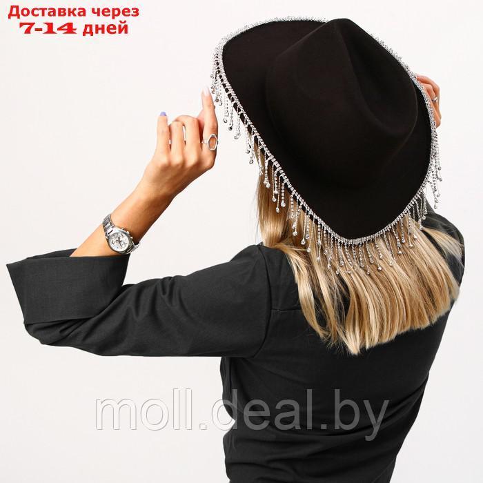 Шляпа ковбойская, со стразами, р. 56 см, цвет чёрный - фото 5 - id-p215260049