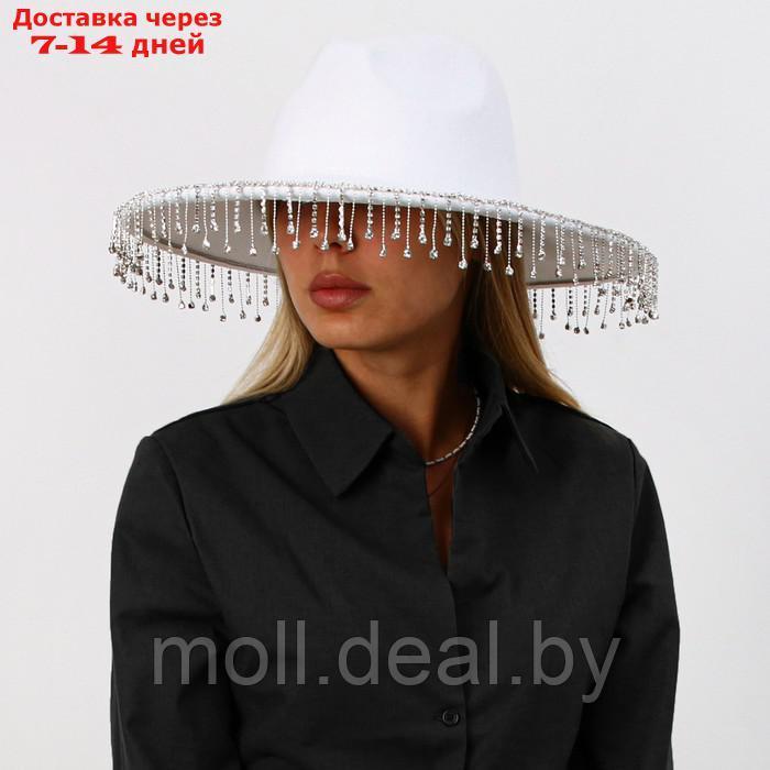 Шляпа с широкими полями, со стразами, р. 56 см, цвет белый - фото 3 - id-p215260055