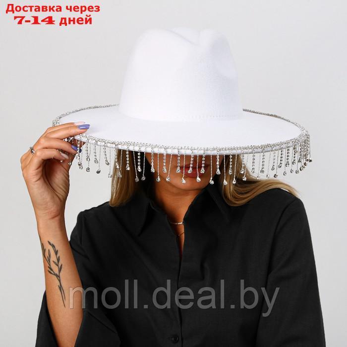 Шляпа с широкими полями, со стразами, р. 56 см, цвет белый - фото 4 - id-p215260055