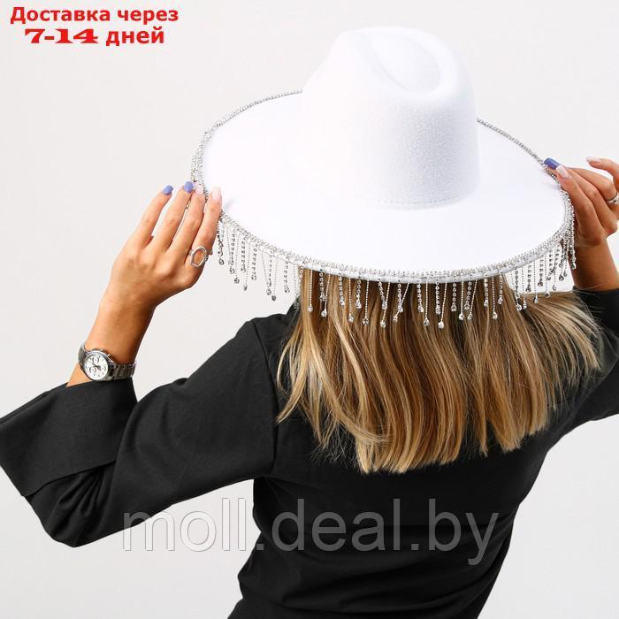 Шляпа с широкими полями, со стразами, р. 56 см, цвет белый - фото 5 - id-p215260055