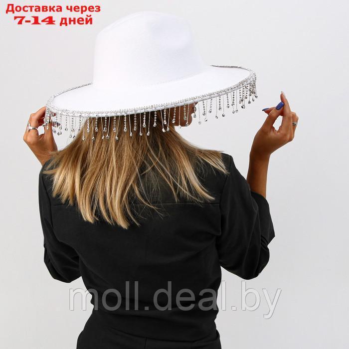 Шляпа с широкими полями, со стразами, р. 56 см, цвет белый - фото 6 - id-p215260055