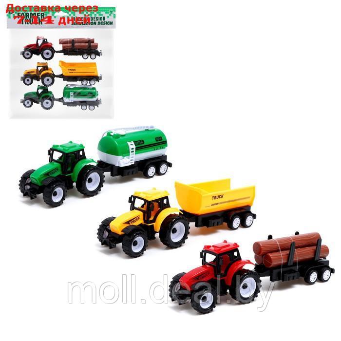 Набор инерционных тракторов "Фермер" с прицепом, 3 штуки - фото 1 - id-p216348273