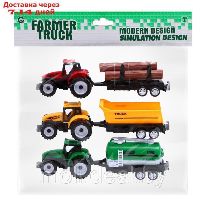 Набор инерционных тракторов "Фермер" с прицепом, 3 штуки - фото 8 - id-p216348273