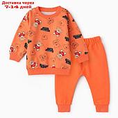 Комплект для мальчика (лонгслив,брюки), цвет оранжевый, рост 86 см