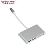 Адаптер Red Line Lite, Type-C - 2 USB/microUSB/microSD/SD, серебристый