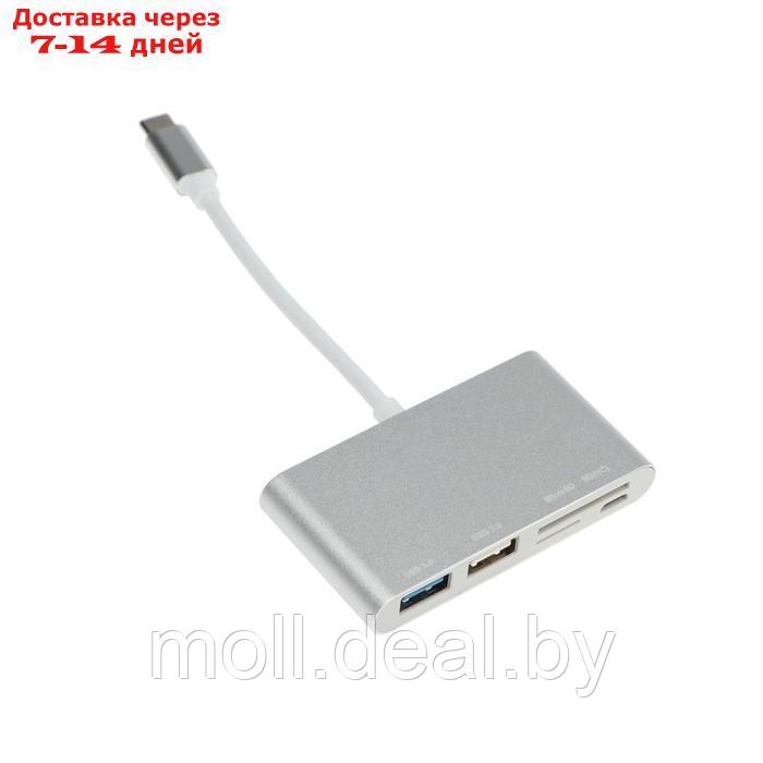 Адаптер Red Line Lite, Type-C - 2 USB/microUSB/microSD/SD, серебристый - фото 1 - id-p216349492