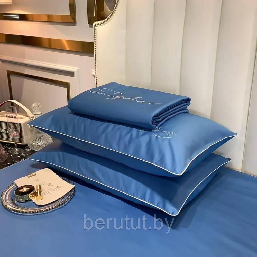 Комплект постельного белья Евро MENCY ЖАТКА Синий / простыня на резинке - фото 3 - id-p216366779