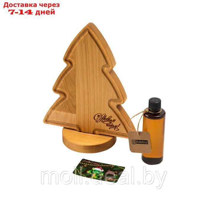 Подарочный набор деревянной посуды Adelica "Елочка", сервировочная доска на подставке 22×18 см, масло 100 мл, - фото 2 - id-p216354610