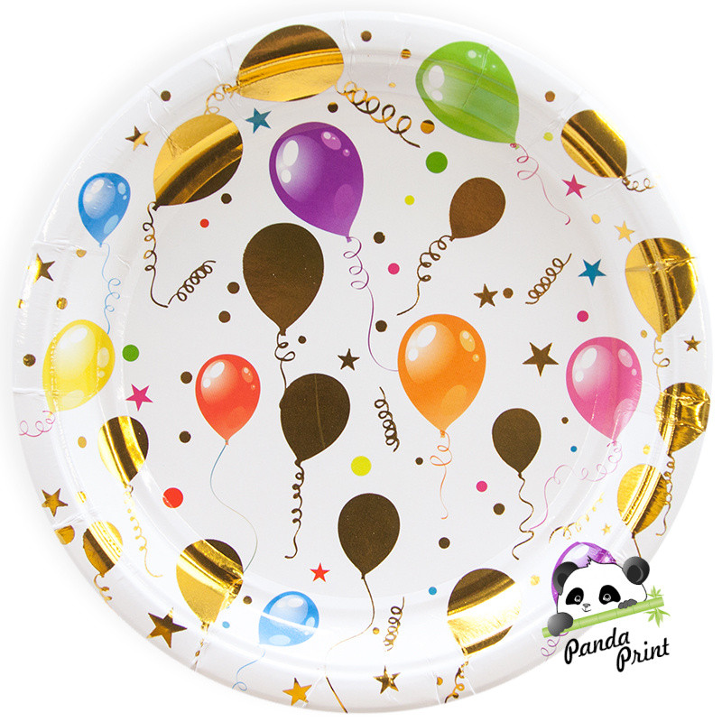 Тарелка 180 мм Воздушные шары, разноцветные, металлик 6 шт
