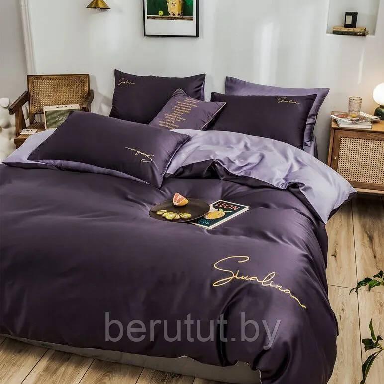 Комплект постельного белья 2-x спальный MENCY ЖАТКА Фиолетовый / простыня на резинке - фото 1 - id-p216367939