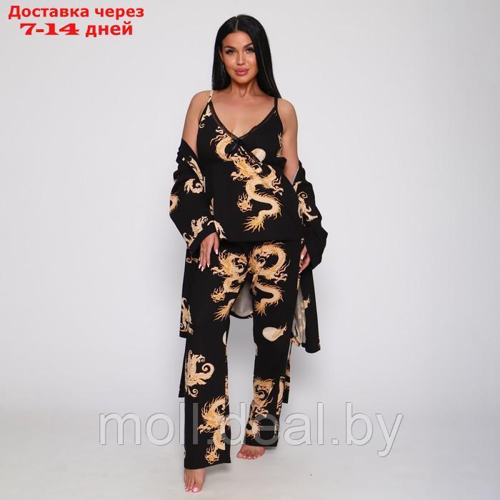 Комплект женский (халат/топ/брюки), цвет чёрный, размер 48 - фото 6 - id-p216354640