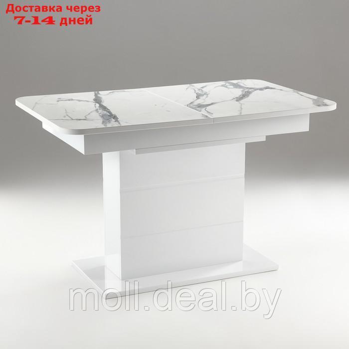 Стол кухонный раздвижной Шамбор, 1240(1540)х750х760, Белый глянец/Белый мрамор пластик