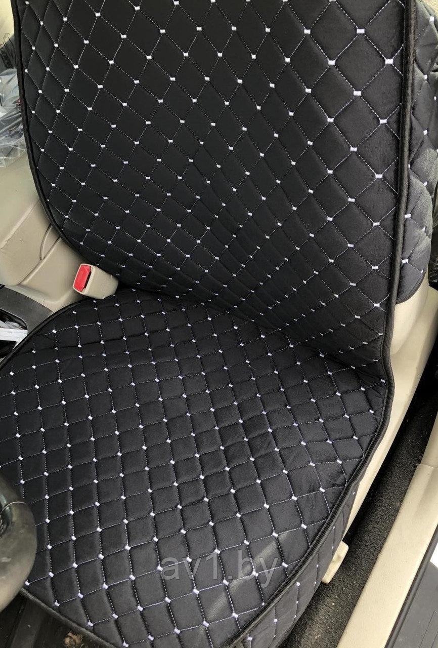Накидки на сиденья черный вельвет с светлой отстрочкой / передние 2 шт. - фото 2 - id-p216367592