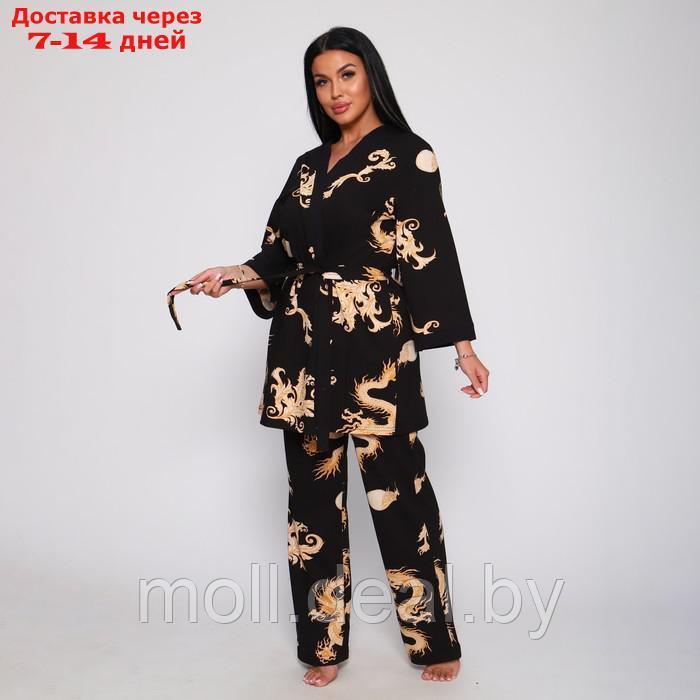 Комплект женский (халат/топ/брюки), цвет чёрный, размер 54 - фото 3 - id-p216354658