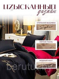 Комплект постельного белья 2-x спальный MENCY ЖАТКА Черный красный / простыня на резинке - фото 3 - id-p216368437