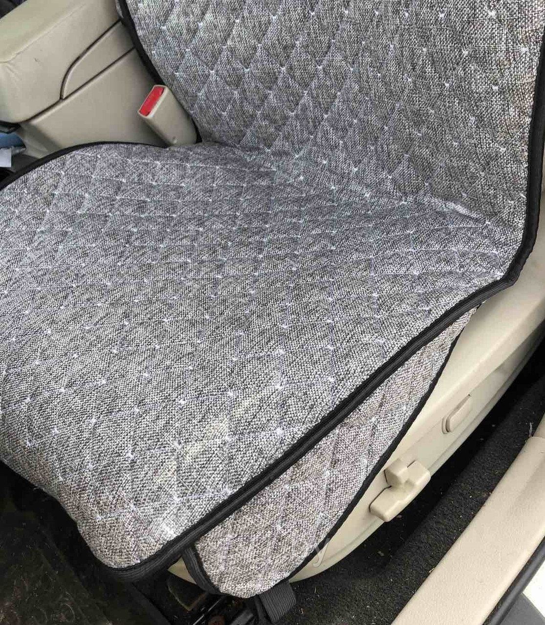 Накидки на сиденья серый лен с светлой отстрочкой / передние 2 шт. - фото 3 - id-p216368689