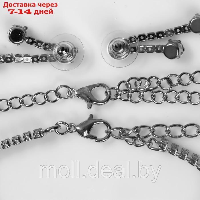 Набор 4 предмета: серьги, колье, браслет, кольцо "Жаклин", 2 нити, цвет белый в серебре - фото 2 - id-p216354908