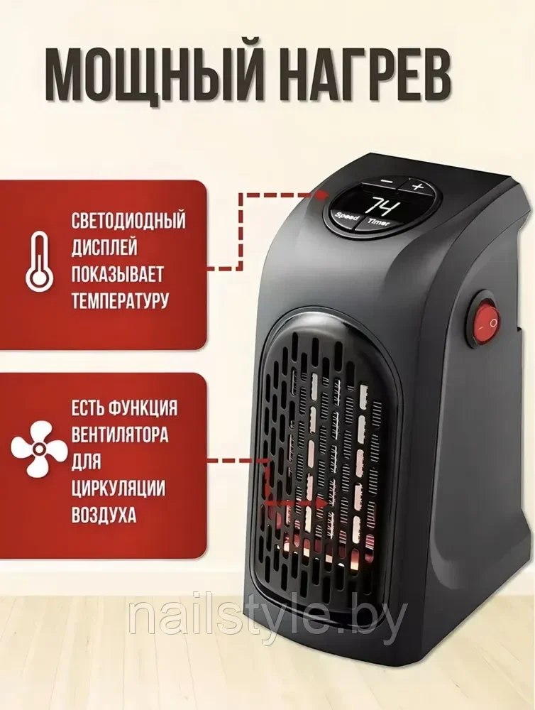 Мини портативный комнатный обогреватель Handy heater 400 Вт в розетку / Тепловентилятор настенный бесшумный / - фото 6 - id-p216369280