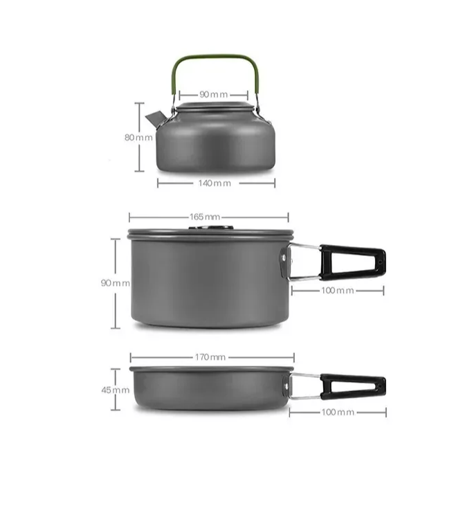 Набор туристической посуды для пикника и путешествий Cooking Set DS -308 из анодированного алюминия, 9 - фото 4 - id-p216372891