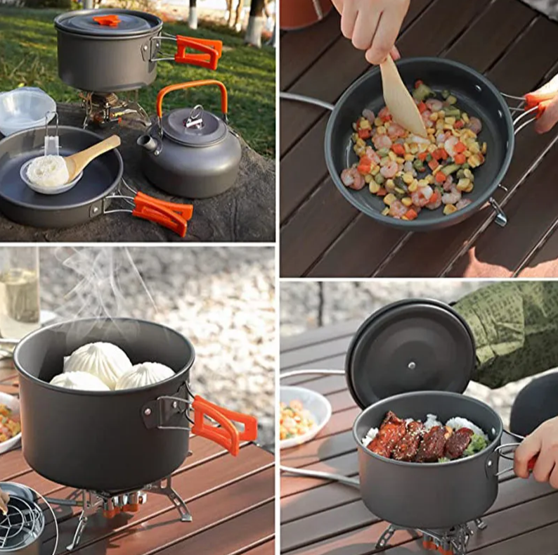 Набор туристической посуды для пикника и путешествий Cooking Set DS -308 из анодированного алюминия, 9 - фото 9 - id-p216372891