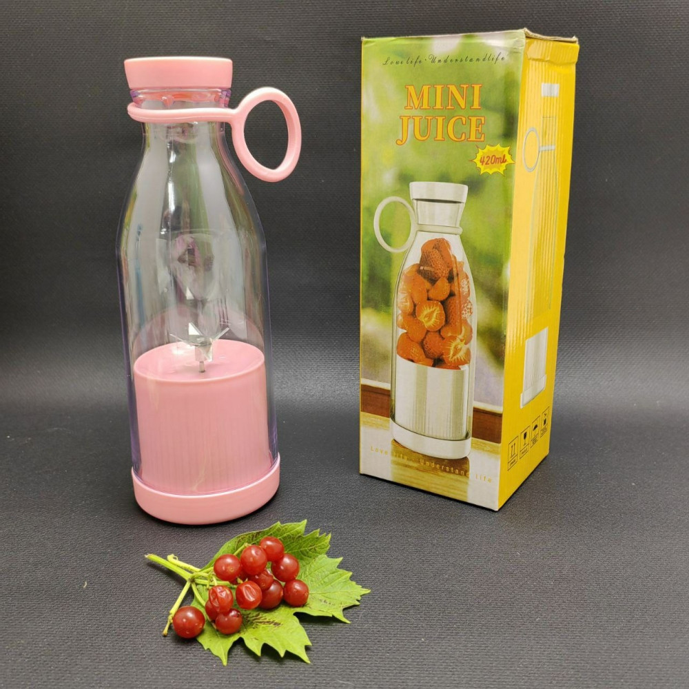 Портативный ручной бутылка-блендер для смузи Mini JuiceА-578, 420 ml Розовый - фото 5 - id-p216372915