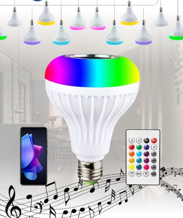 Музыкальная мульти RGB лампа колонка Led Music Bulb с пультом управления / Умная Bluetooth лампочка 16 - фото 4 - id-p216374100