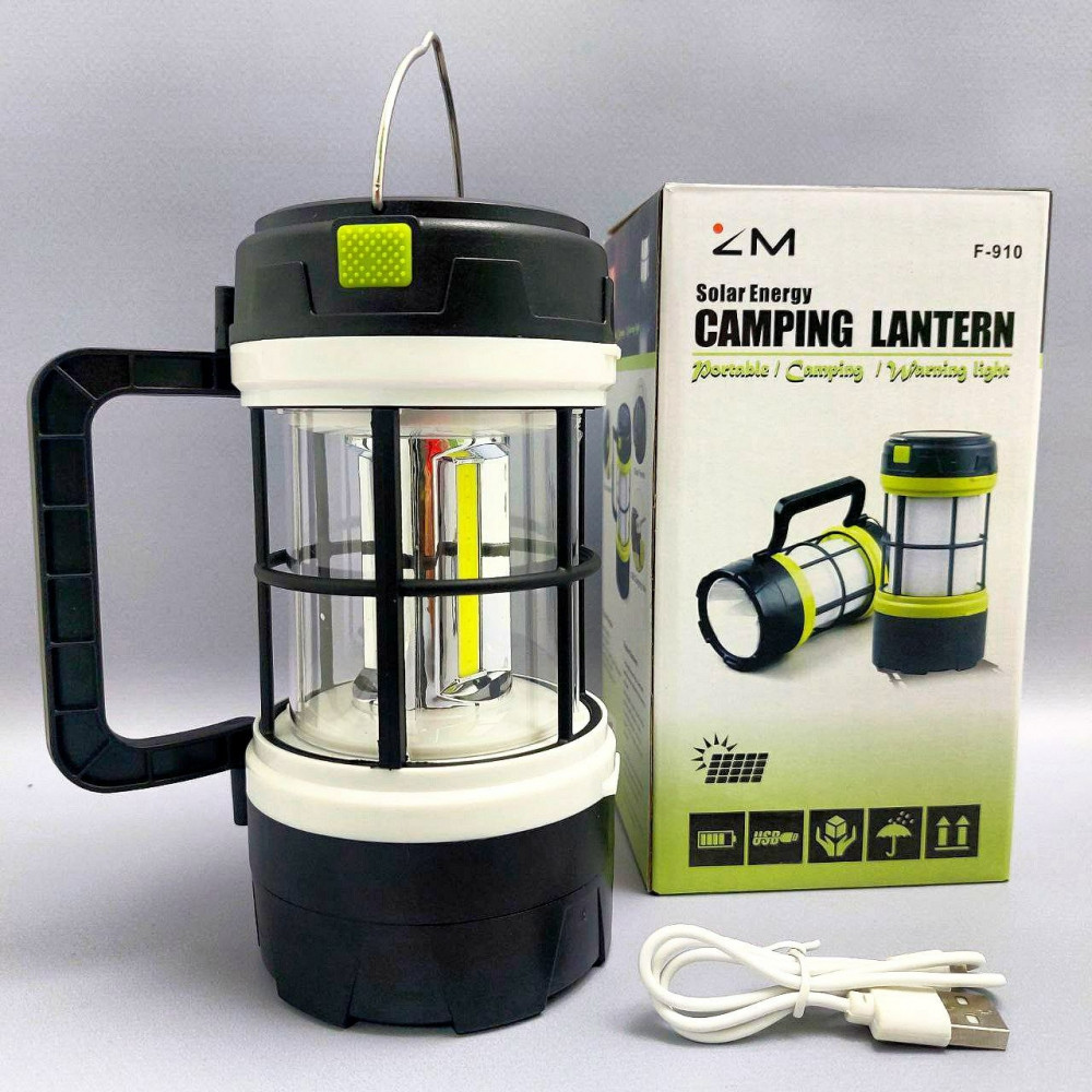 Кемпинговый фонарь-лампа Camping lantern F 910B (зарядка USB и солнечные батареи, 5 режимов работы, функция - фото 9 - id-p216373048