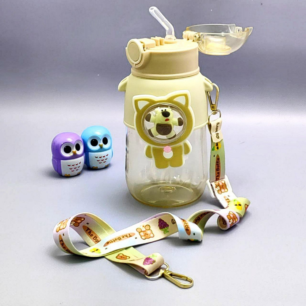 Бутылка Мишка в иллюминаторе с клапаном, трубочкой и ремешком 680 мл. / Наклейки в подарок Фиолетовый - фото 2 - id-p216373050