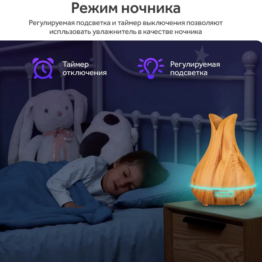 Увлажнитель воздуха (аромадиффузер) Aroma Diffuser с таймером на 1/3/6 часов и LED-подсветкой, 400 ml Белый - фото 6 - id-p216373072