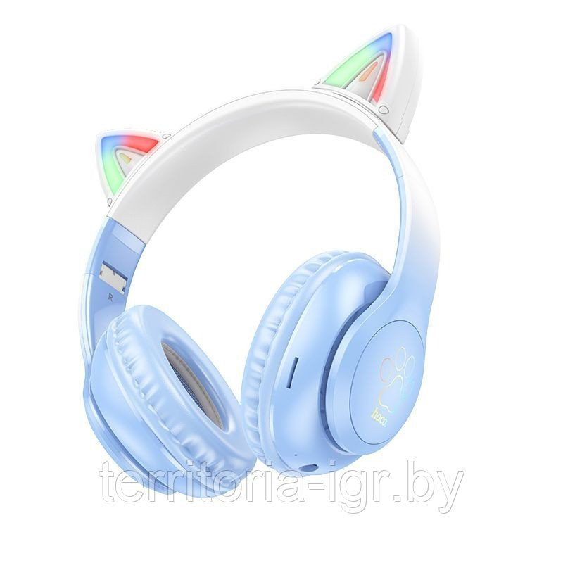 Беспроводные Bluetooth наушники W42 кошачьи ушки голубой Hoco - фото 2 - id-p216375353