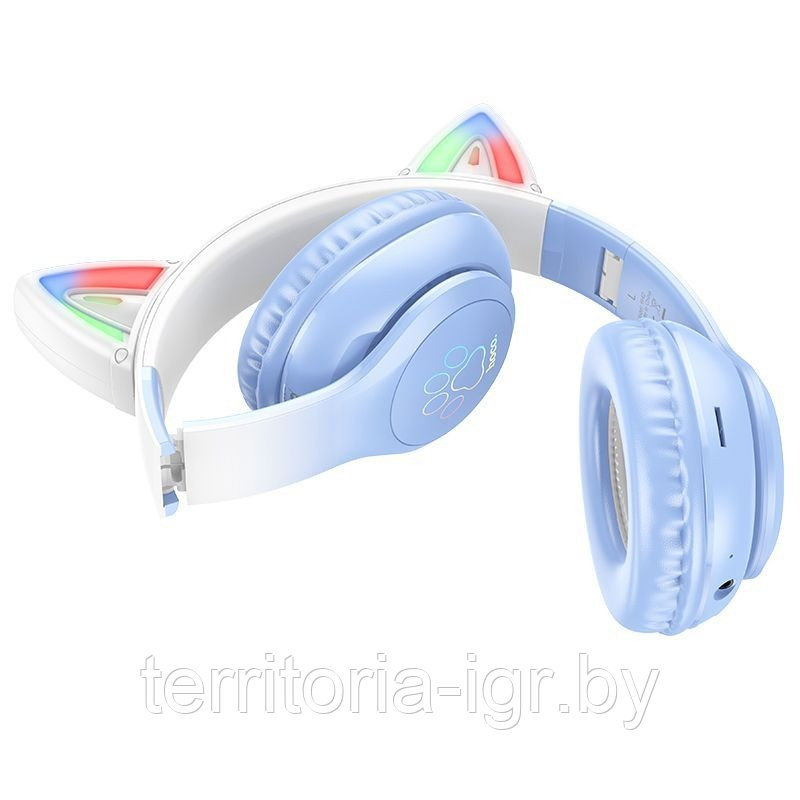 Беспроводные Bluetooth наушники W42 кошачьи ушки голубой Hoco - фото 3 - id-p216375353