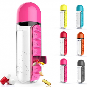 Таблетница-органайзер на каждый день Pill Vitamin Organizer с бутылкой для воды Розовый - фото 1 - id-p216374333