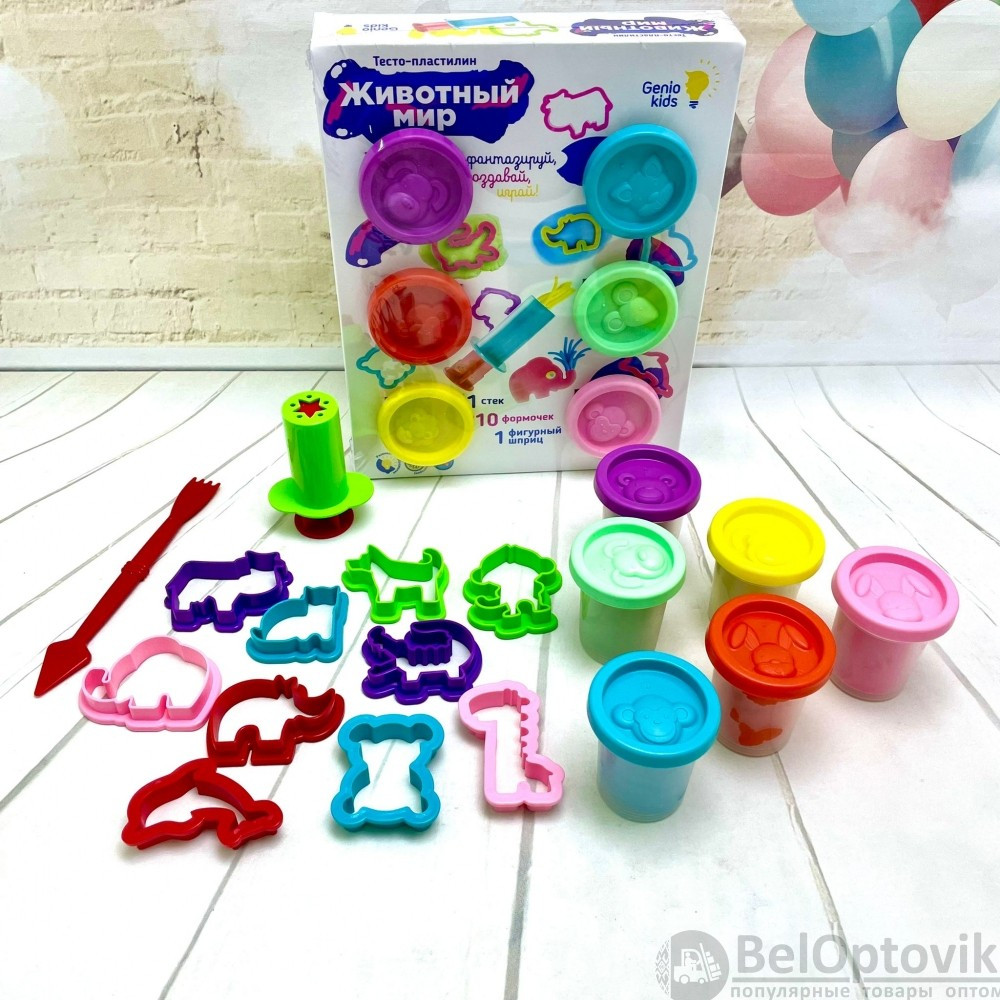 Набор для лепки Genio Kids Тесто-пластилин. Животный мир 6 цветов, 10 формочек - фото 8 - id-p216373984