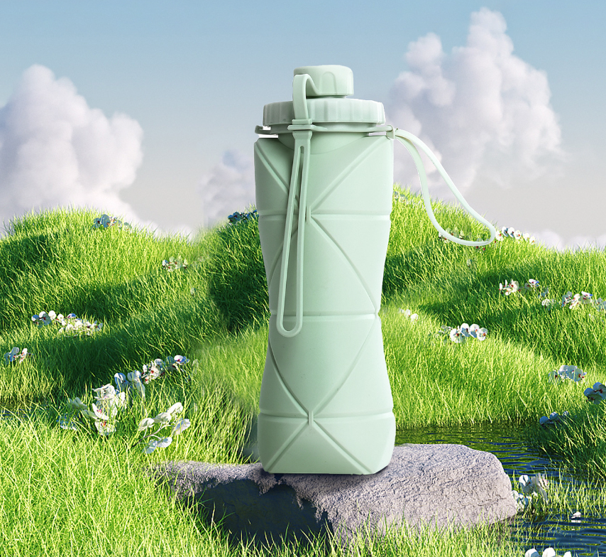 Бутылка складная силиконовая спортивная Silicon Folding Bottle, 600 ml Зеленый - фото 4 - id-p216373133