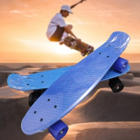 Скейтборд Пенни Борд (Penny Board) однотонный, матовые колеса 2 дюйма (цвет микс), до 60 кг.  Голубой