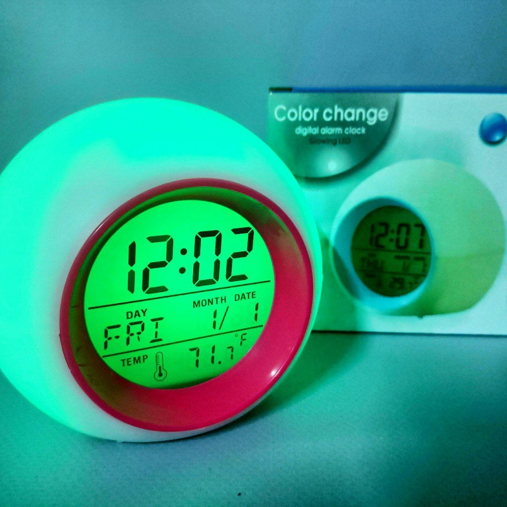 Часы - будильник с подсветкой Color ChangeGlowing LED (время, календарь, будильник, термометр) Розовый - фото 3 - id-p216373251