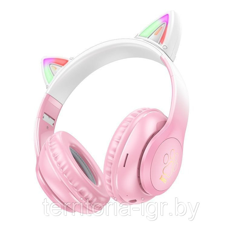 Беспроводные Bluetooth наушники W42 кошачьи ушки розовый Hoco - фото 2 - id-p216375576