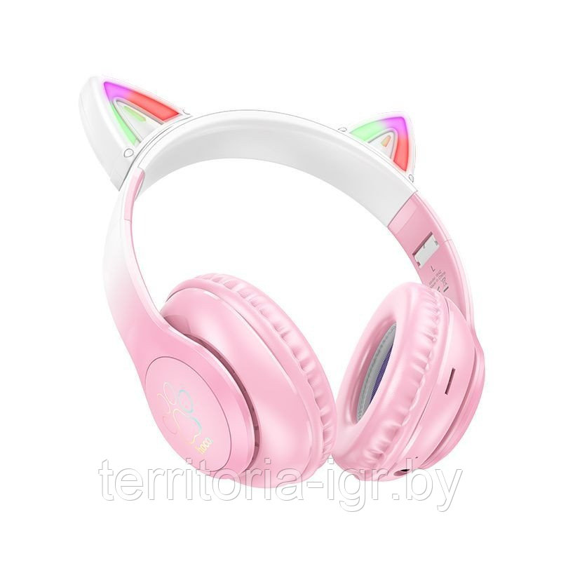 Беспроводные Bluetooth наушники W42 кошачьи ушки розовый Hoco - фото 3 - id-p216375576