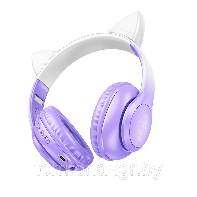 Беспроводные Bluetooth наушники W42 кошачьи ушки фиолетовый Hoco - фото 3 - id-p216375800