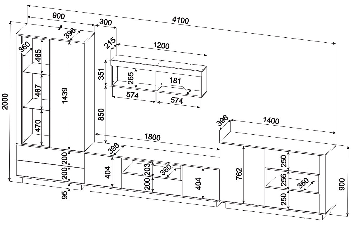 Стенка для гостиной Quartz 2 Черный-Дуб нокс - фото 4 - id-p216375816