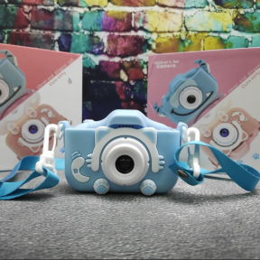 Детский фотоаппарат Childrens Fun Camera /  Мини-видеокамера / 5 встроенных игр для детей Голубой котик