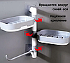 Полка - мыльница настенная Rotary drawer на присоске / Органайзер двухъярусный с крючком поворотный Белая с, фото 4