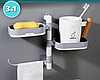 Полка - мыльница настенная Rotary drawer на присоске / Органайзер двухъярусный с крючком поворотный Черная с, фото 8