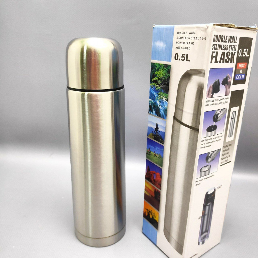 Термос Double Wall Stainless steel flask 500 ml (тепло/холод, нержавеющая сталь, чашка- крышка, клапан) - фото 2 - id-p216376244