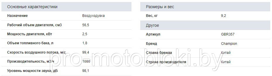 Воздуходувка бензиновая CHAMPION GBR357 - фото 5 - id-p184449612