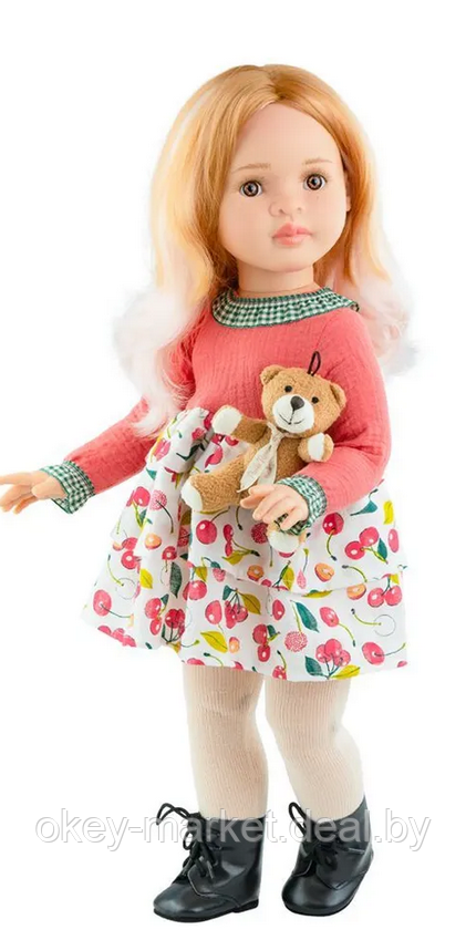 Кукла шарнирная 60 см Paola Reina 06572 Белен в цветочном платье с плюшевым мишкой - фото 2 - id-p216380787