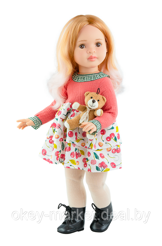Кукла шарнирная 60 см Paola Reina 06572 Белен в цветочном платье с плюшевым мишкой - фото 3 - id-p216380787