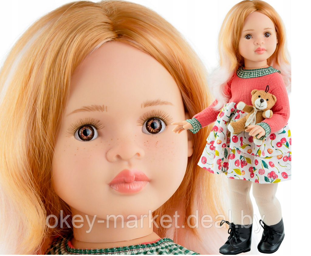 Кукла шарнирная 60 см Paola Reina 06572 Белен в цветочном платье с плюшевым мишкой - фото 5 - id-p216380787