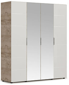 Шкаф Джулия 4 двери - 2 зеркала (Крафт серый/белый глянец) фабрика Империал