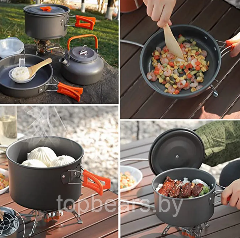 Набор туристической посуды для пикника и путешествий Cooking Set DS -308 из анодированного алюминия, 9 - фото 9 - id-p216384194